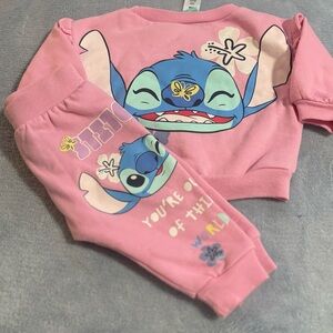 Disney Baby Stitch 3 Month 2 Piece‎ Fleeced Lined Suit In Pink For Baby Girl